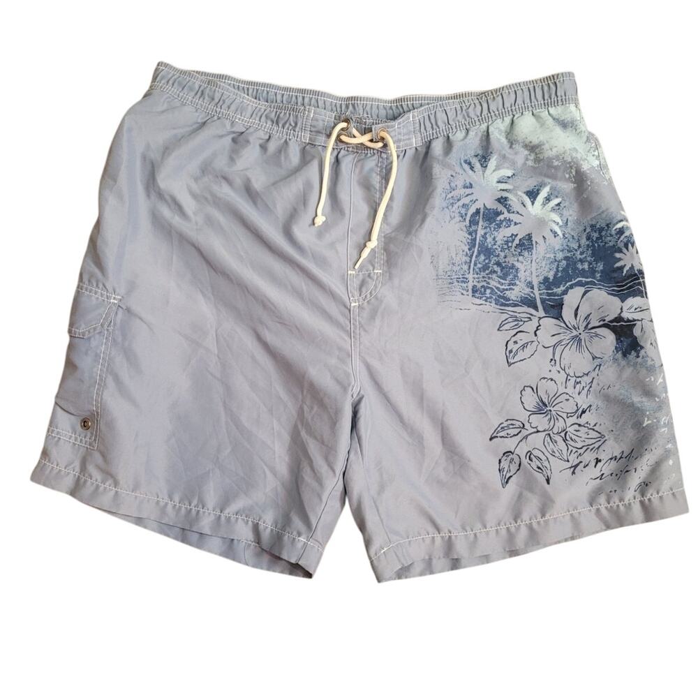 Y2K Tropical Board Shorts Mens XL Beach Swim Surf Vacation Lightweight Blue